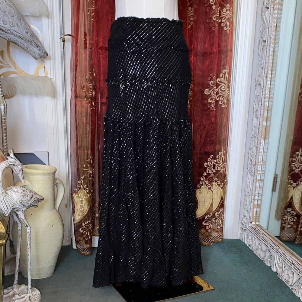 Vintage Silver Thread Metallic Maxi Skirt
